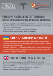 Information Sirenensignale für ankommende Flüchtlinge am Mittwoch, 16. März 2022