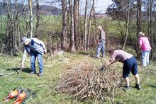 Foto (von Helmut Streicher): Die MitarbeiterInnen von Gemeinsam für Frankenburg bei der Freischneideaktion am Steiningerbach.