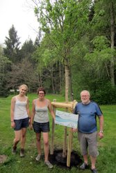 Foto (von Wilhelm Frickh): Die Mitarbeiterinnen von Gartengestaltung Sailer aus Pöndorf und Hans Diewald, Botanischer Garten Frankenburg.